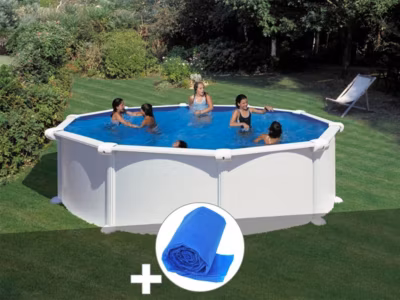 Kit piscine acier blanc Gré Atlantis ronde 4,80 x 1,32 m + Bâche à bulles