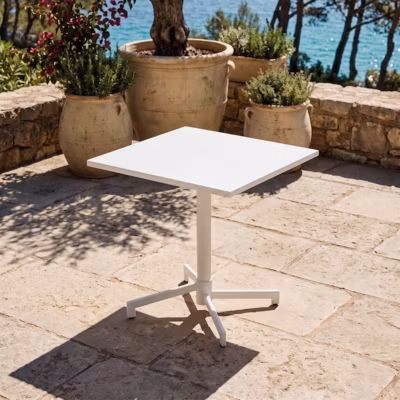 Table de jardin carrée bistrot avec plateau rabattable 70 cm blanc Palavas  Oviala