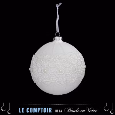 Boule de noël verre 100 mm dentelle – feeric lights & christmas