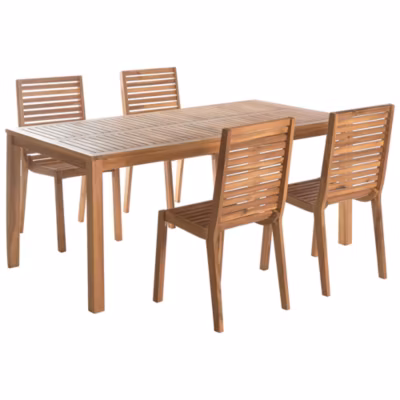 Salle à manger de jardin 4 places OMBRIANO Bois d&rsquo;acacia certifié Marron clair