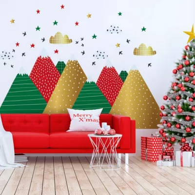 Stickers montagnes scandinaves de Noël 60 x 90 cm