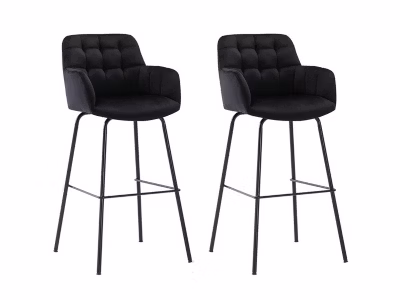 Lot de 2 tabourets de bar en velours et métal – Noir – PEGA