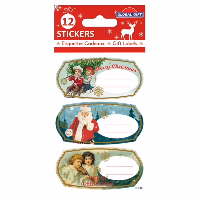 12 étiquettes adhésives de Noël – Médaillons Vintage