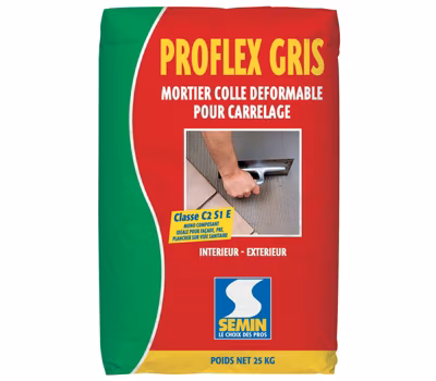 Mortier Colle Déformable pour Carrelage Proflex Gris Semin, Intérieur/Extérieur, sac de 25 kg