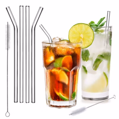 KADAX Set de pailles en verre borosilicaté, 20 cm, 4 pièces + nettoyant