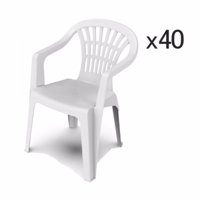 Lot de 40 chaise de jardin, terrasse empilables en résine coloris blanc – Longueur 57 x Profondeur 57 x Hauteur 80 cm