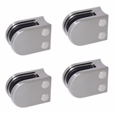 4 x Pince à verre pour tube diam. 42,4 modèle 05 – Ep. verre 12 mm – Zamak aspect inox brossé