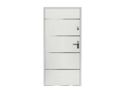 Porte d&rsquo;entrée en acier pleine et inox H207 x L100 cm blanc – épaisseur 55 mm – poussant gauche – NAXARA