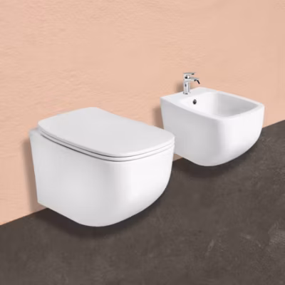 Paire D&rsquo;accessoires De Salle De Bains Pour Bidet Et Wc Suspendus Blanc Mat