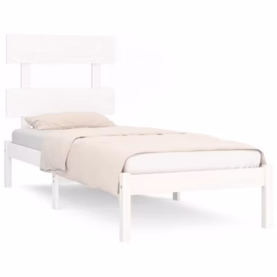 Lit simple, Lit adulte, Cadre de lit sans matelas blanc 90×190 cm bois massif