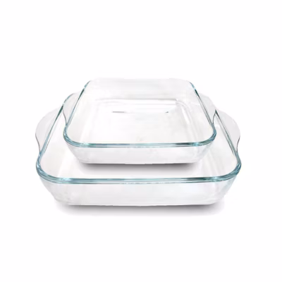 Lot de 2 plats à four moule de cuisson en verre forme carré – Longueur 28 x Profondeur 28 cm/ Longueur 22 x Profondeur 22 cm