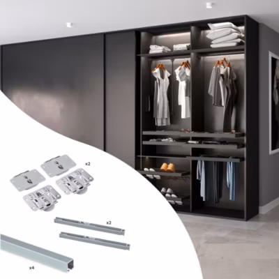 Emuca Kit de ferrures pour Flow 2 portes coulissantes et armoire à fermeture souple avec rails encastrés 2,35m, panneaux non