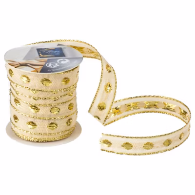 Ruban tissé 10mm l.3 m polyester- Doré- Atmosphera