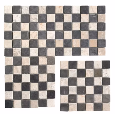 Carrelage de mosaïque (Boite de 1m²) / Plaque mosaïque mur et sol en marbre naturel coloris gris foncé et blanc mat- 30 x 30 cm