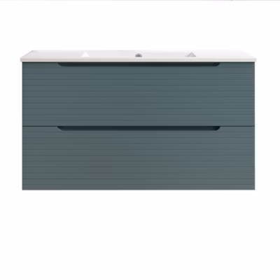 Meuble de salle de bain avec vasque BOREAL 60×45 cm finition BLEU OCÉAN mat 2 tiroirs suspendus Kibath