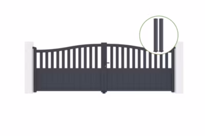 Portail battant 4m MEIJE H.140cm alu + 2 poteaux EIFEL 15x15cm H.166cm GRIS