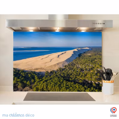 Crédence cuisine fond de hotte Dunes du pilat – Verre trempé – L 90 cm x H 70 cm – MaCrédenceDéco