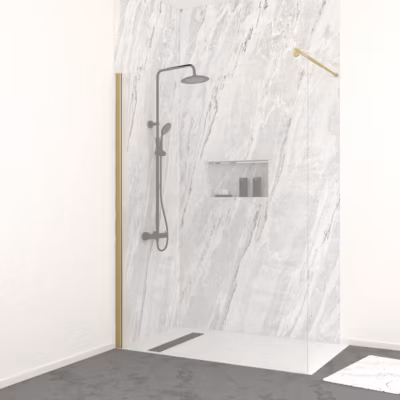 Paroi de douche à l&rsquo;italienne 140×200 cm verre trempé 8 mm – Or Doré Brossé – FREEDOM 2 GOLD