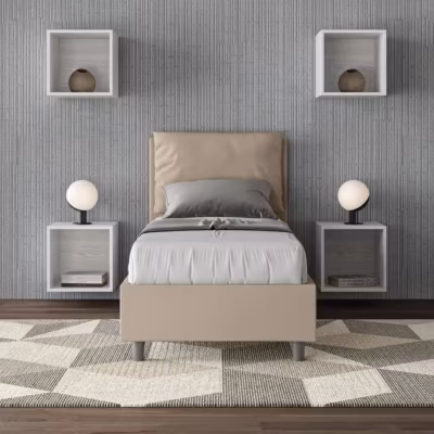 Lit en simili cuir gris tourterelle Antea avec sommier rembourré 80×200