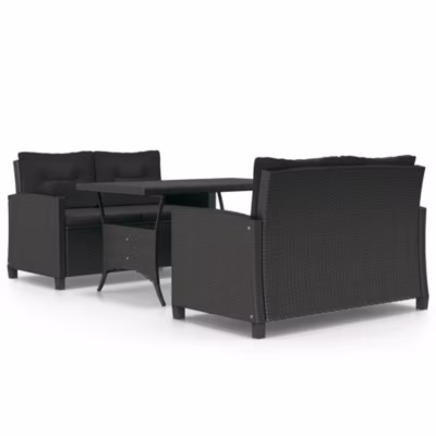 Prolenta Premium –  Ensemble à manger de jardin coussins noirs 3 pcs Résine tressée