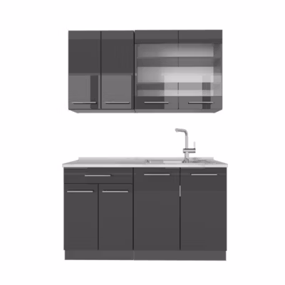 Vicco Cuisine Anthracite Haute brillance 140cm , PT Marbre