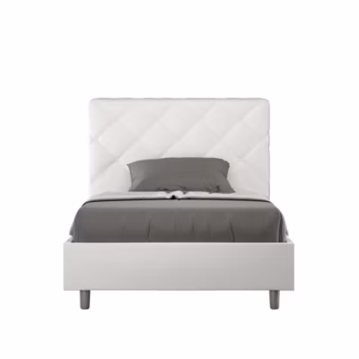Lit coffre capitonné simili cuir blanc Priya 140×200
