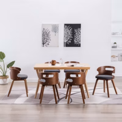 Prolenta Premium –  Chaises à manger lot de 6 gris foncé bois courbé et tissu