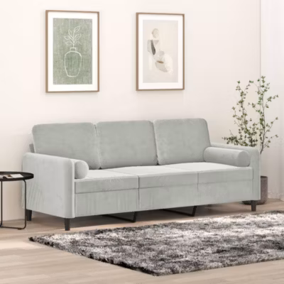 ZMH Canapé 3 places avec oreillers gris clair 180 cm velours
