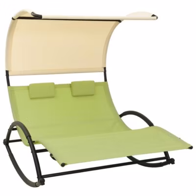 vidaXL Chaise longue double avec auvent Textilène Vert et crème