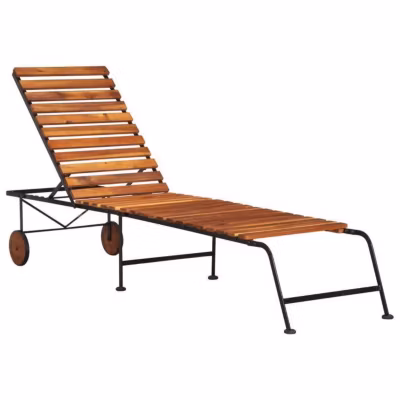 vidaXL Chaise longue avec pieds en acier Bois d&rsquo;acacia massif 44394