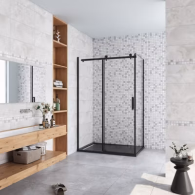 Cabine de Douche Coulissante en Verre Anticalcaire 8 mm – 140x80x200 cm – Noir Mat – Montage Réversible