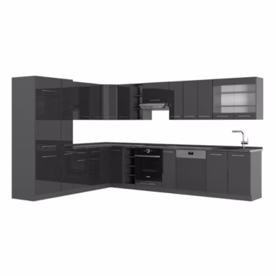 Vicco Cuisine en angle Anthracite Haute brillance 347x46cm sans PT