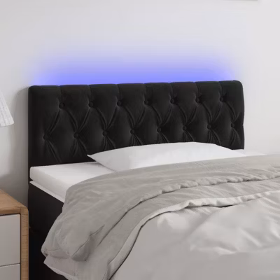 vidaXL Tête de Lit à LED Meuble de Chambre à Coucher Accessoire de Lit Simple Tête de Cadre de Lit Intérieur Noir 90x7x78/88 31219