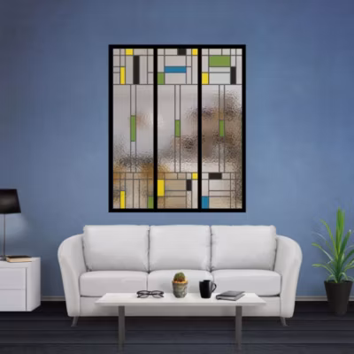 Verrière 3 verres Indiana – L x H : 102 x 125 cm – Laqué noir 9005 granité – verre Sahara inclus