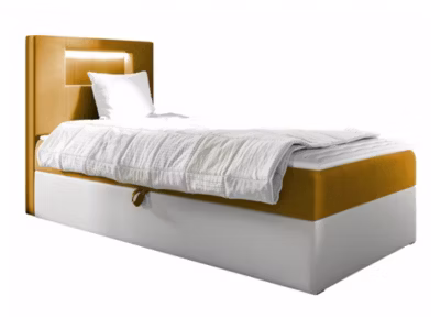 Lit continental Baltimore 169, Unique, Jaune, Faux cuir, Disponible