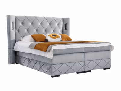 Lit continental Baltimore 187, Double, Gris, Tissu, Disponible